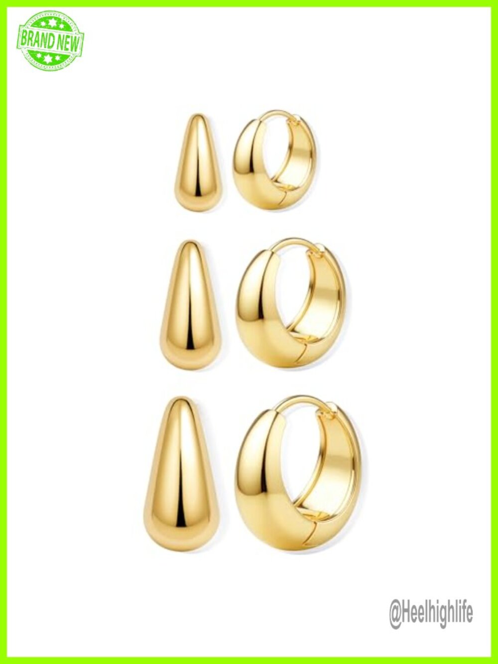 14K Gold Plated Hoop Earrings Set Small Chunky Huggie Hypoallergenic 3 Pairs